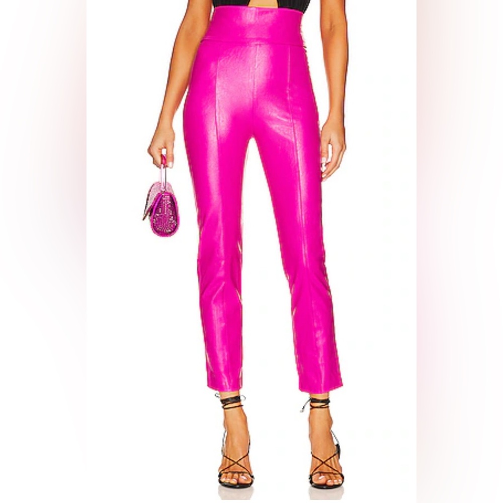 NWOT Amanda Uprichard x Revolve “Romana” High-waisted Pants in Hot Pink Leather
